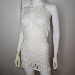 Fashion Nova Crochet Cover Up See Through Knit Mini Beach Dress Swimsuit Size SM